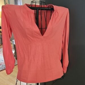 LOFT Vibrant Coral V-Neck Blouse